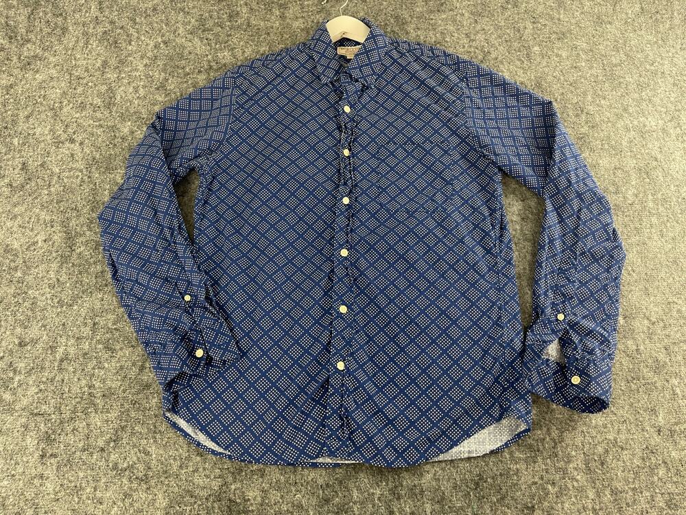 Wallace & Barnes Shirt Men Medium Blue Button Up Long Sleeve Geometric N184